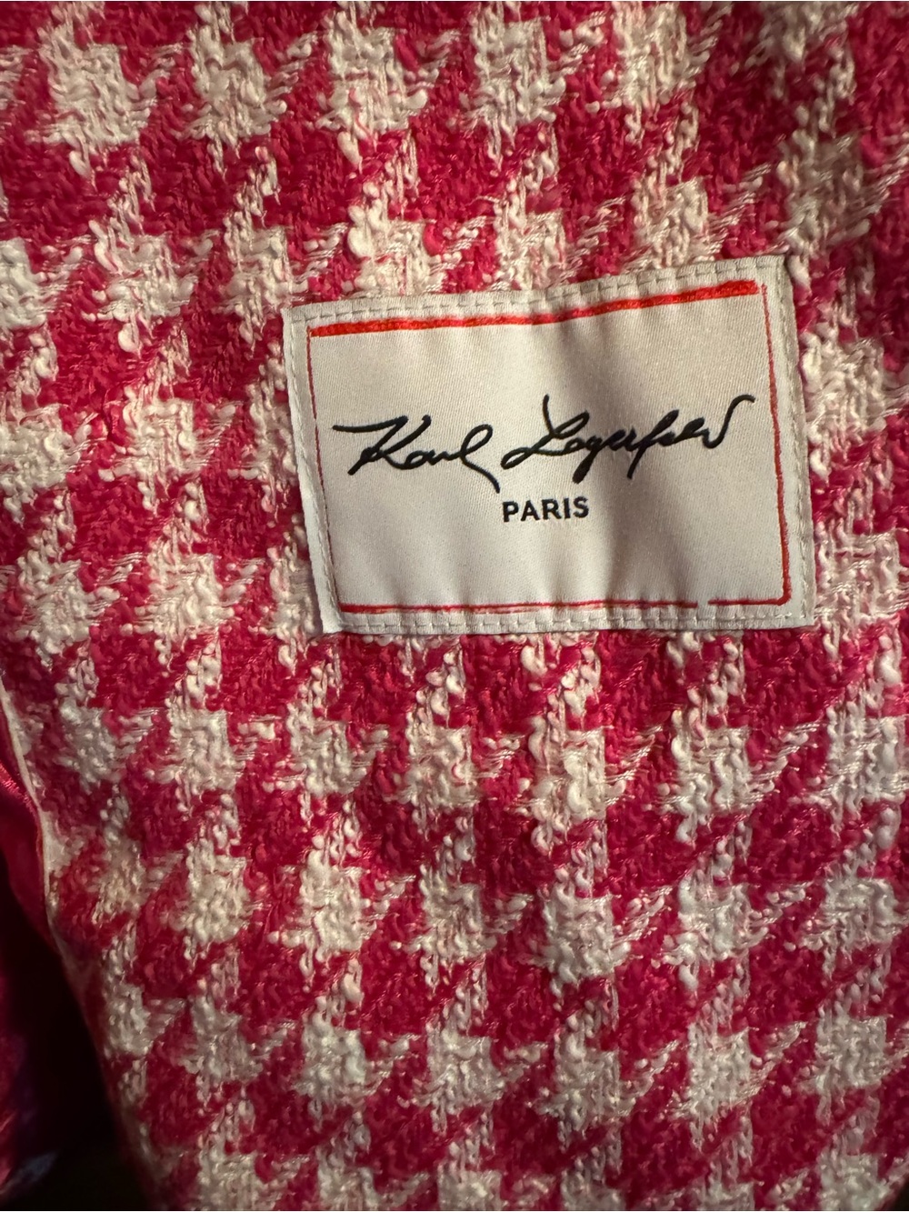 Karl Lagerfeld Paris Pink White Houndstooth Tweed Double Breasted Blazer Size 6 - Picture 9 of 9